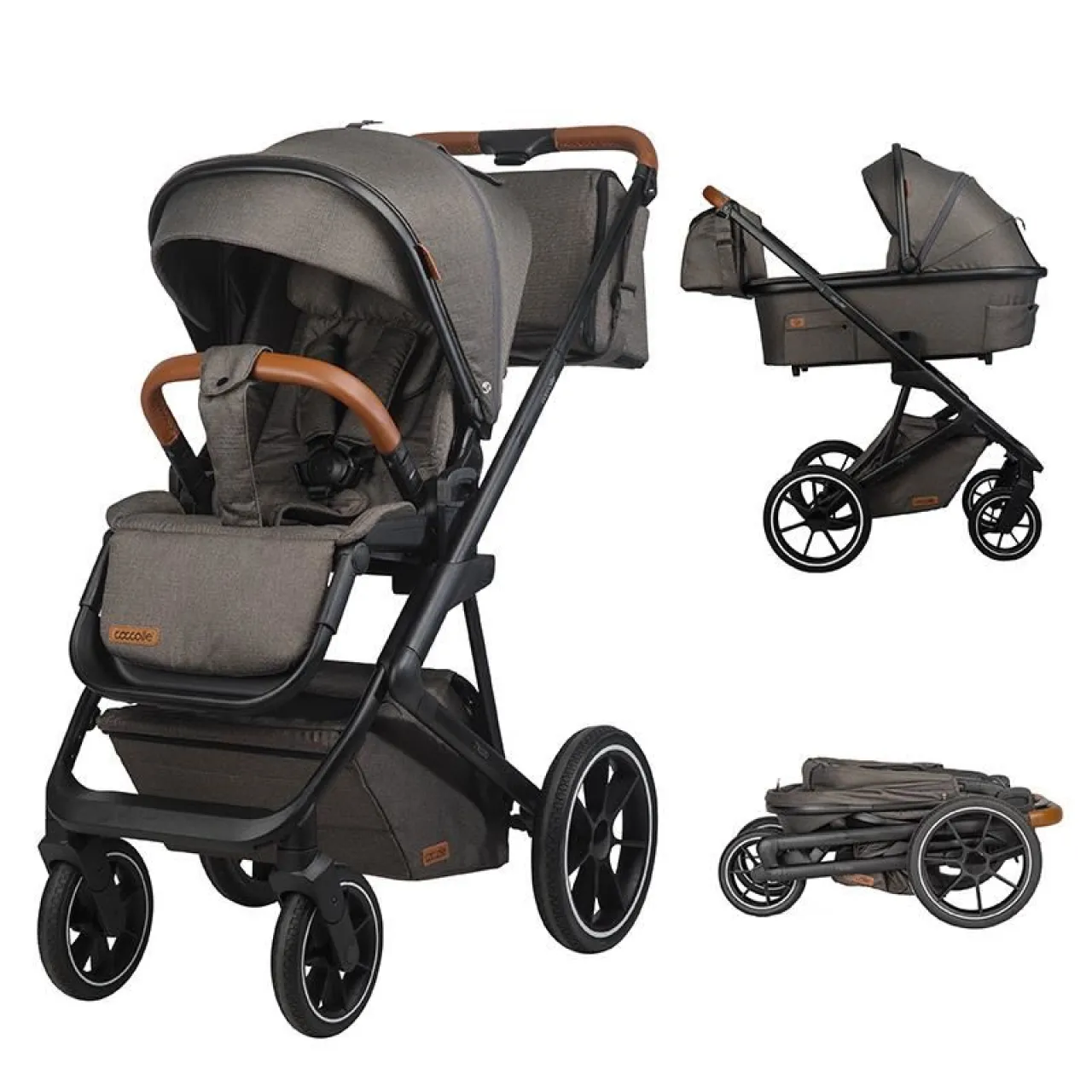 Modular 2-in-1 stroller Coccolle Nessia EN1888-2:2018 certified, Large rubber wheels with suspension, Bassinet with anti-reflux mattress, XXL canopy with UV 50+ protection, Compact fold, Anthracite