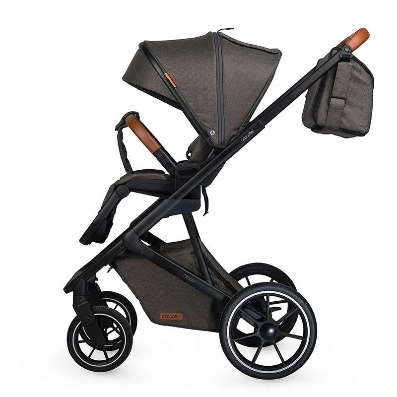 Modular 2-in-1 stroller Coccolle Nessia EN1888-2:2018 certified, Large rubber wheels with suspension, Bassinet with anti-reflux mattress, XXL canopy with UV 50+ protection, Compact fold, Anthracite