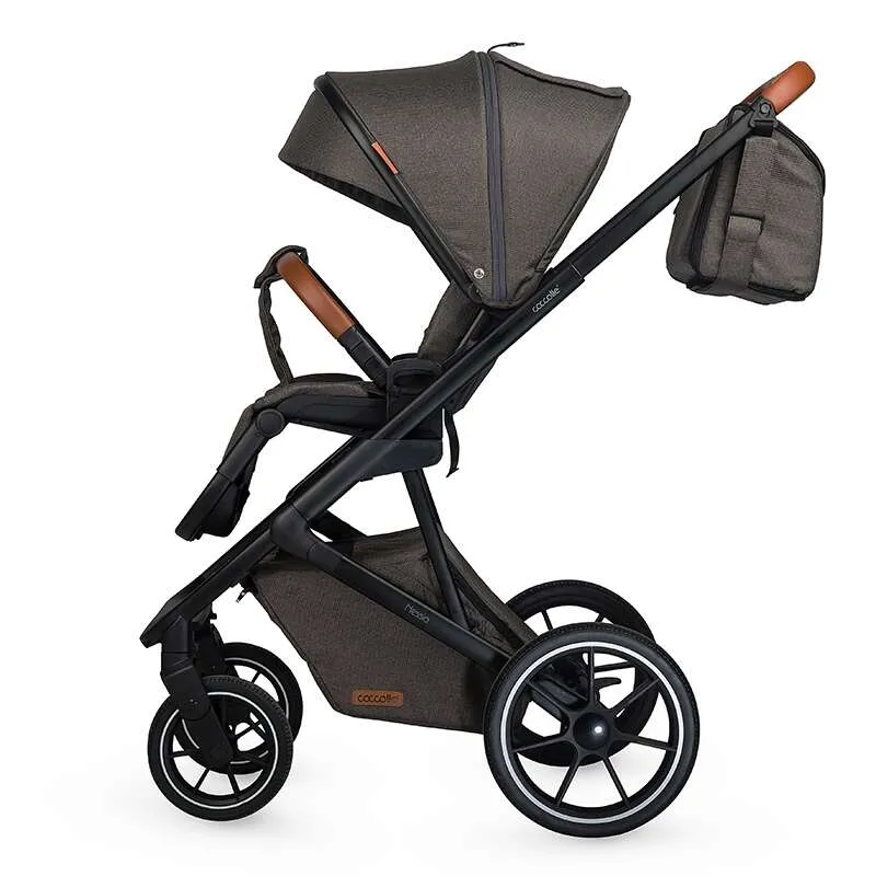 Modular 2-in-1 stroller Coccolle Nessia EN1888-2:2018 certified, Large rubber wheels with suspension, Bassinet with anti-reflux mattress, XXL canopy with UV 50+ protection, Compact fold, Anthracite
