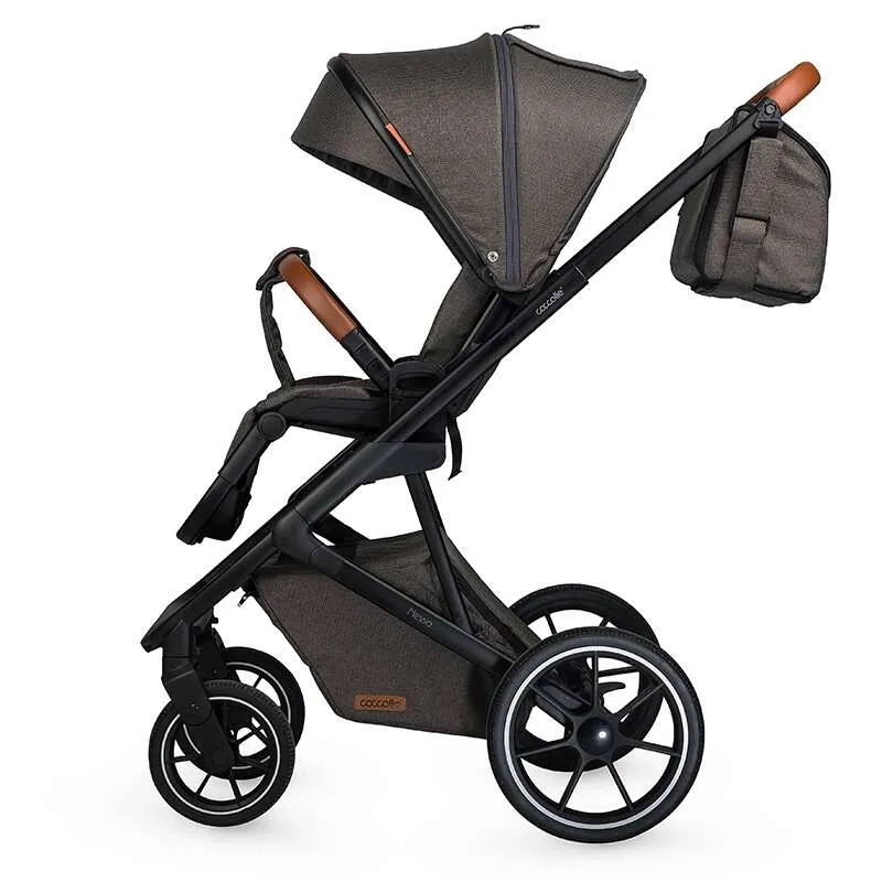 Modular 2-in-1 stroller Coccolle Nessia EN1888-2:2018 certified, Large rubber wheels with suspension, Bassinet with anti-reflux mattress, XXL canopy with UV 50+ protection, Compact fold, Anthracite