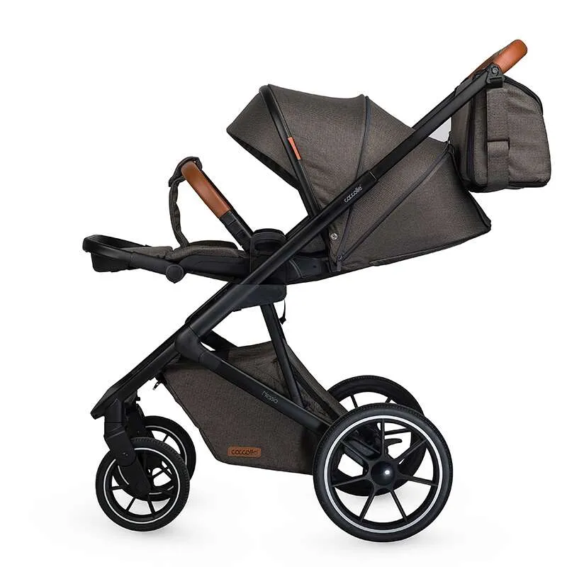Modular 2-in-1 stroller Coccolle Nessia EN1888-2:2018 certified, Large rubber wheels with suspension, Bassinet with anti-reflux mattress, XXL canopy with UV 50+ protection, Compact fold, Anthracite