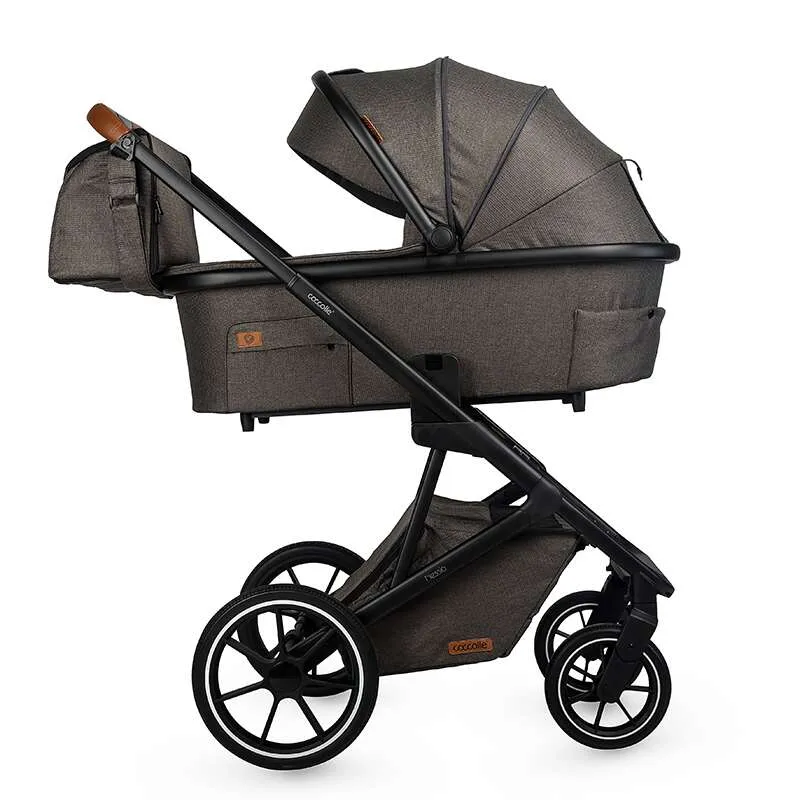 Modular 2-in-1 stroller Coccolle Nessia EN1888-2:2018 certified, Large rubber wheels with suspension, Bassinet with anti-reflux mattress, XXL canopy with UV 50+ protection, Compact fold, Anthracite