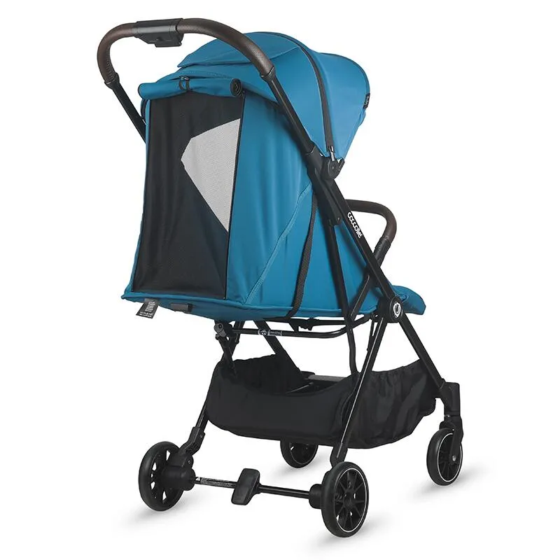 Autofold sport stroller Coccolle Melia, Aluminium frame anodized, XXL canopy with UV 50+ protection, High ground clearance, pozitie verticala dupa pliere, certified up to 22 kg, Deep Turquoise