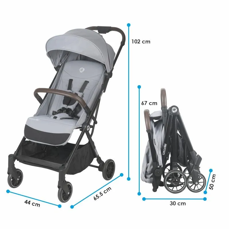 Autofold sport stroller Coccolle Melia, Aluminium frame anodized, XXL canopy with UV 50+ protection, High ground clearance, pozitie verticala dupa pliere, certified up to 22 kg, Greystone