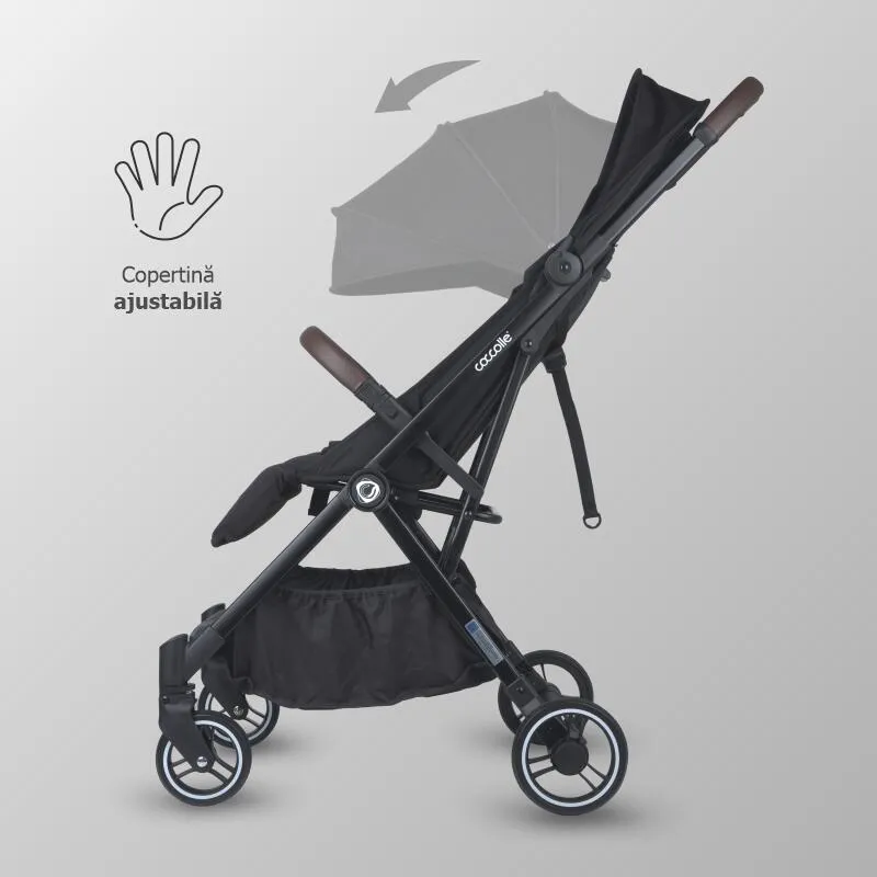 Autofold sport stroller Coccolle Melia, Aluminium frame anodized, XXL canopy with UV 50+ protection, High ground clearance, pozitie verticala dupa pliere, certified up to 22 kg, Diamond Black