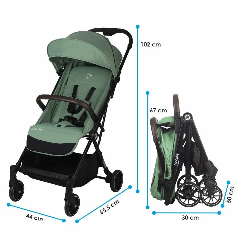 Autofold sport stroller Coccolle Melia, Aluminium frame anodized, XXL canopy with UV 50+ protection, High ground clearance, pozitie verticala dupa pliere, certified up to 22 kg, Mistletoe Green