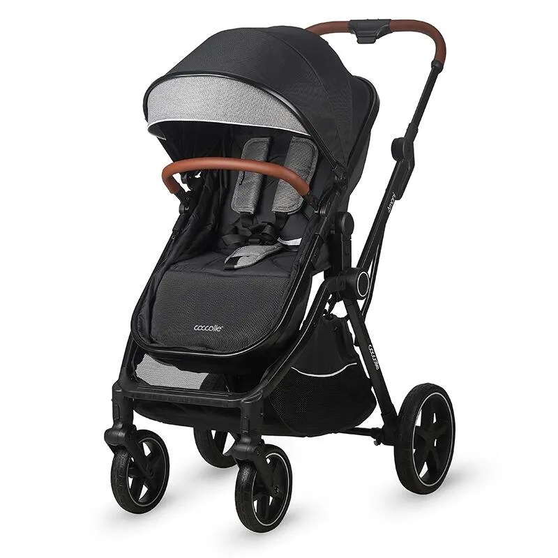 3-in-1 convertible stroller Coccolle Amani iSize, Aluminium frame, Large wheels solid rubber, Suspension, Footmuff, Rain cover, Insect net, XXL canopy, Compact fold, Diamond Black