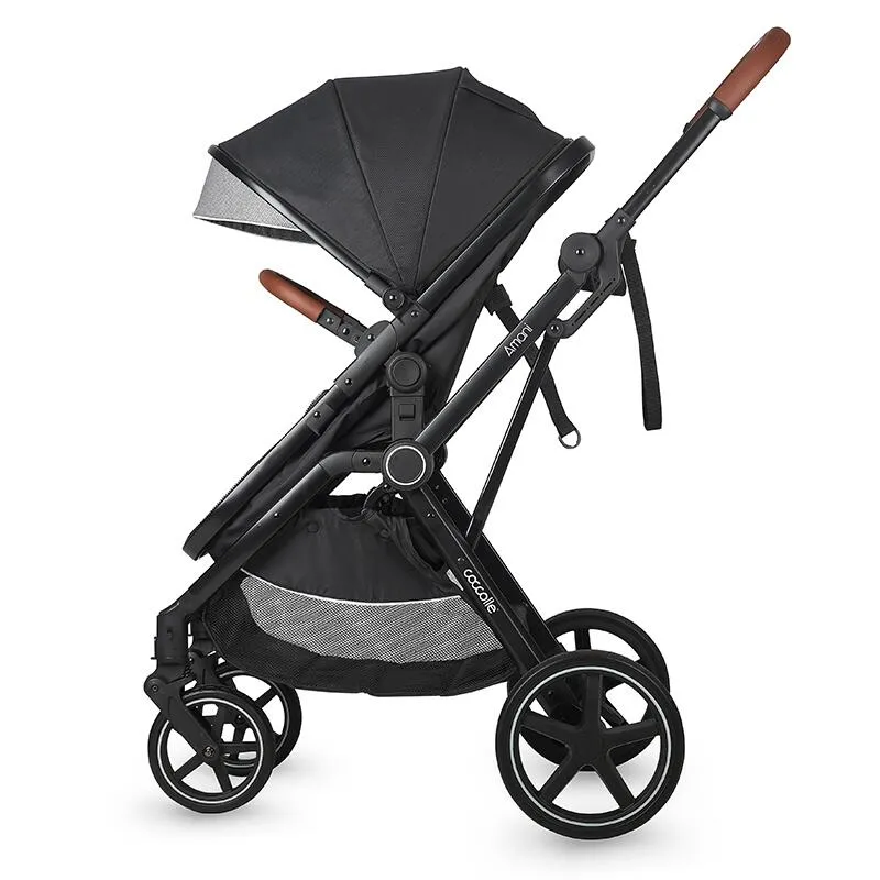 3-in-1 convertible stroller Coccolle Amani iSize, Aluminium frame, Large wheels solid rubber, Suspension, Footmuff, Rain cover, Insect net, XXL canopy, Compact fold, Diamond Black
