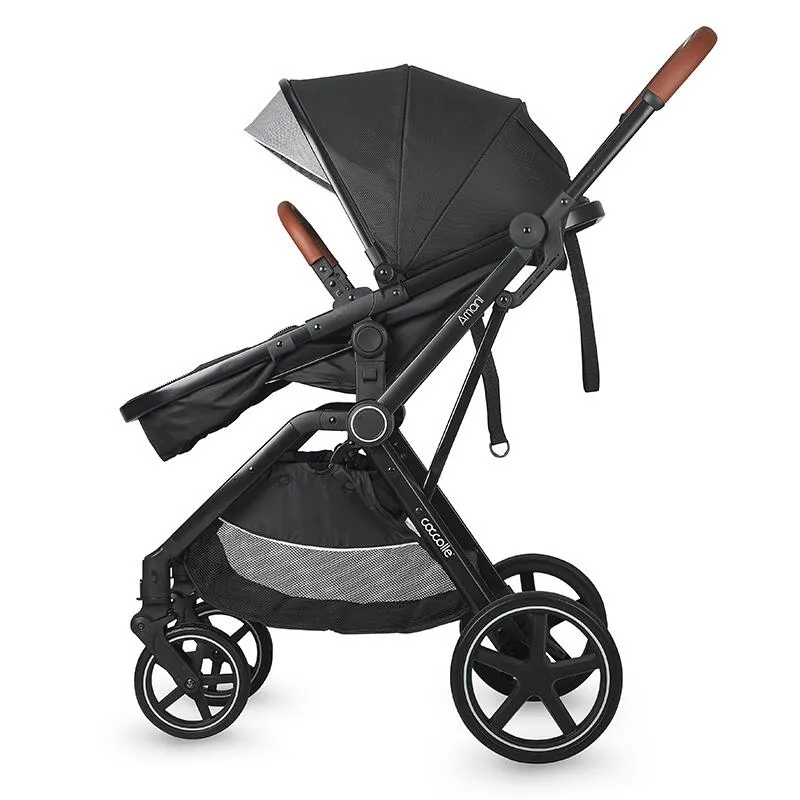 3-in-1 convertible stroller Coccolle Amani iSize, Aluminium frame, Large wheels solid rubber, Suspension, Footmuff, Rain cover, Insect net, XXL canopy, Compact fold, Diamond Black