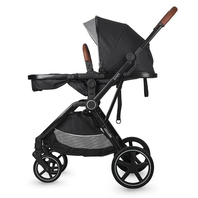 3-in-1 convertible stroller Coccolle Amani iSize, Aluminium frame, Large wheels solid rubber, Suspension, Footmuff, Rain cover, Insect net, XXL canopy, Compact fold, Diamond Black