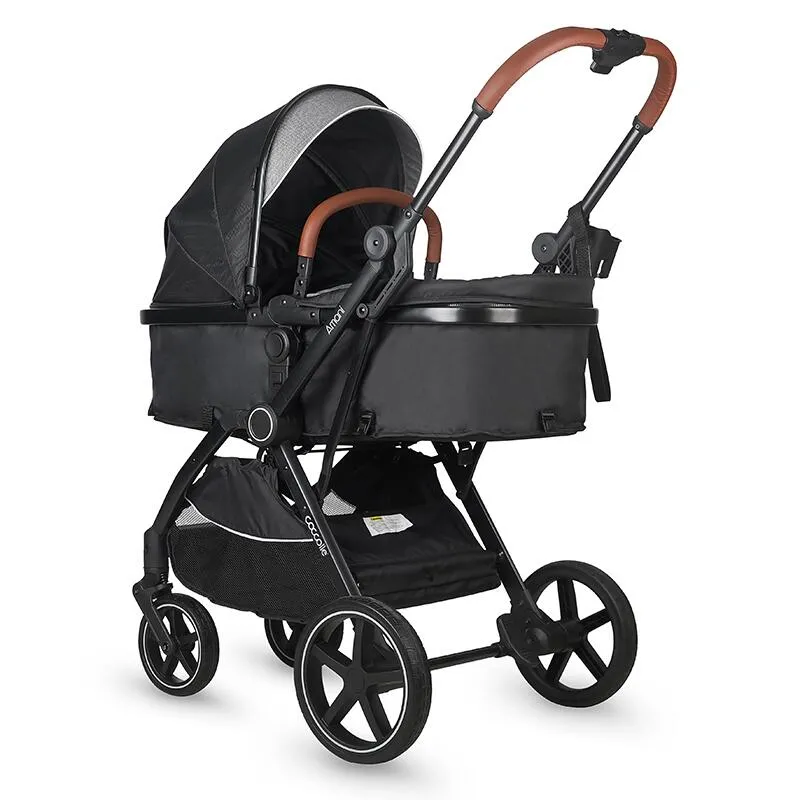 3-in-1 convertible stroller Coccolle Amani iSize, Aluminium frame, Large wheels solid rubber, Suspension, Footmuff, Rain cover, Insect net, XXL canopy, Compact fold, Diamond Black