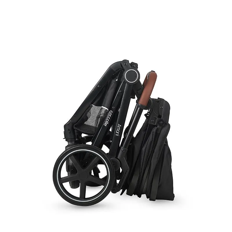 3-in-1 convertible stroller Coccolle Amani iSize, Aluminium frame, Large wheels solid rubber, Suspension, Footmuff, Rain cover, Insect net, XXL canopy, Compact fold, Diamond Black
