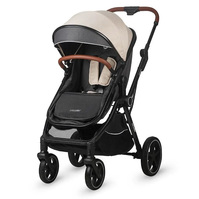 3-in-1 convertible stroller Coccolle Amani iSize, Aluminium frame, Large wheels solid rubber, Suspension, Footmuff, Rain cover, Insect net, XXL canopy, Compact fold, Sand Beige