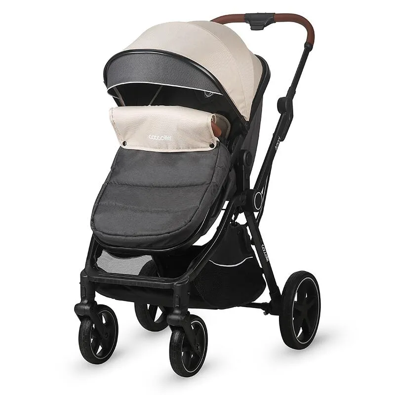 3-in-1 convertible stroller Coccolle Amani iSize, Aluminium frame, Large wheels solid rubber, Suspension, Footmuff, Rain cover, Insect net, XXL canopy, Compact fold, Sand Beige