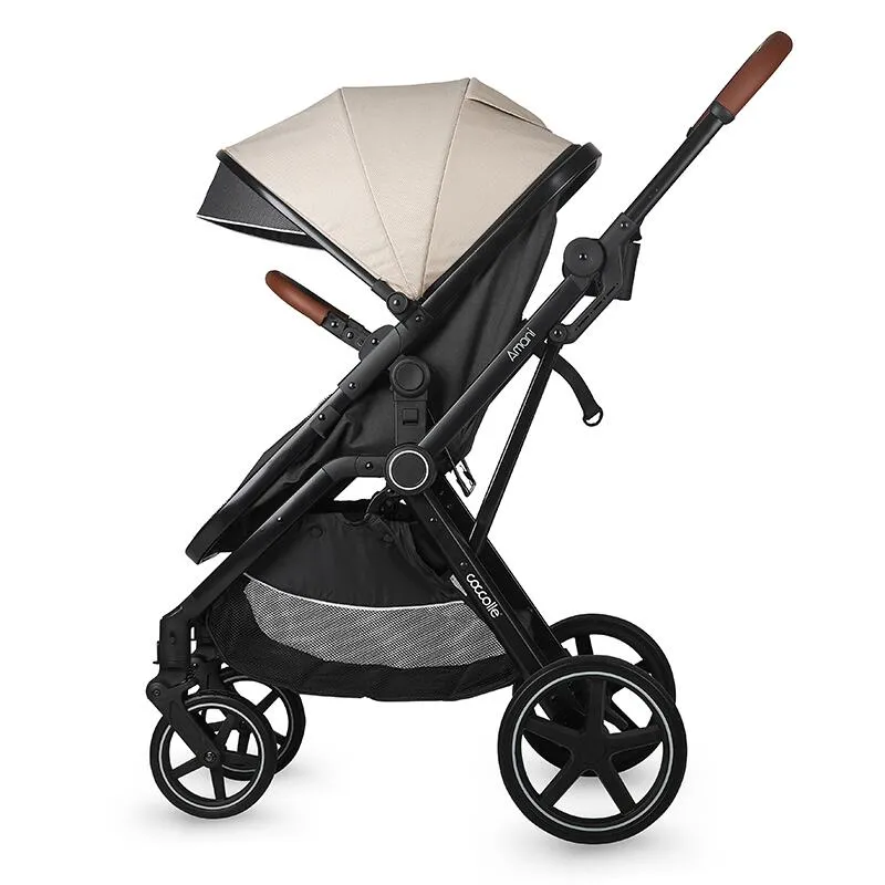 3-in-1 convertible stroller Coccolle Amani iSize, Aluminium frame, Large wheels solid rubber, Suspension, Footmuff, Rain cover, Insect net, XXL canopy, Compact fold, Sand Beige