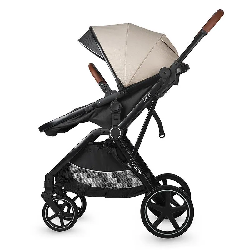 3-in-1 convertible stroller Coccolle Amani iSize, Aluminium frame, Large wheels solid rubber, Suspension, Footmuff, Rain cover, Insect net, XXL canopy, Compact fold, Sand Beige