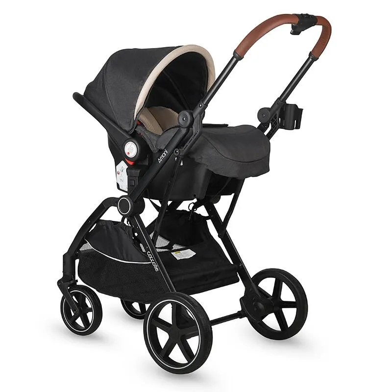 3-in-1 convertible stroller Coccolle Amani iSize, Aluminium frame, Large wheels solid rubber, Suspension, Footmuff, Rain cover, Insect net, XXL canopy, Compact fold, Sand Beige