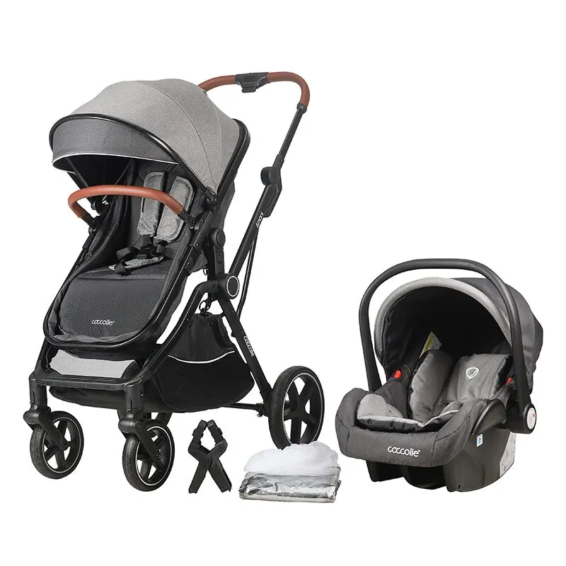 3-in-1 convertible stroller Coccolle Amani iSize, Aluminium frame, Large wheels solid rubber, Suspension, Footmuff, Rain cover, Insect net, XXL canopy, Compact fold, Anthracite