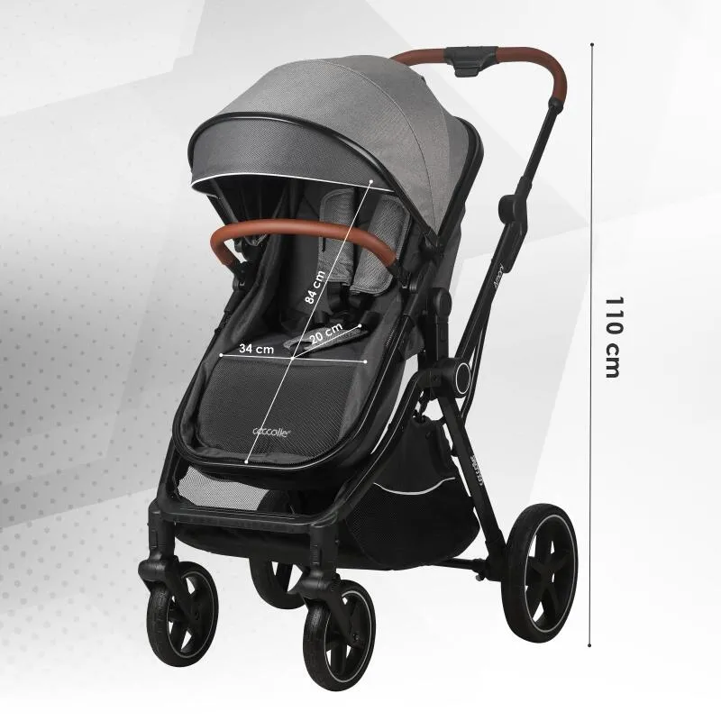 3-in-1 convertible stroller Coccolle Amani iSize, Aluminium frame, Large wheels solid rubber, Suspension, Footmuff, Rain cover, Insect net, XXL canopy, Compact fold, Anthracite