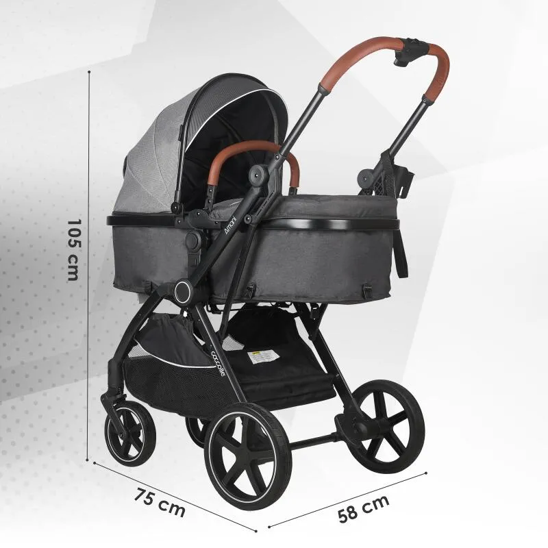 3-in-1 convertible stroller Coccolle Amani iSize, Aluminium frame, Large wheels solid rubber, Suspension, Footmuff, Rain cover, Insect net, XXL canopy, Compact fold, Anthracite