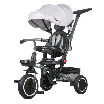 Foldable multifunction tricycle Coccolle Venti, Rubber wheels, Adjustable handle, Rotating seat, Pozitie de somn, safety harness, Footrests, 2 Storage baskets, 1-5 years, Greystone