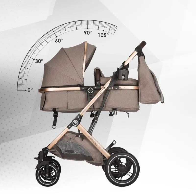 Ultra-compact 3-in-1 stroller Coccolle Ravello with i-Size infant seat and convertible bassinet, Aluminium frame anodized, Copertina with protectie UV, Puncture-proof PU alloy wheels, Bag, Rain cover, Sand Beige