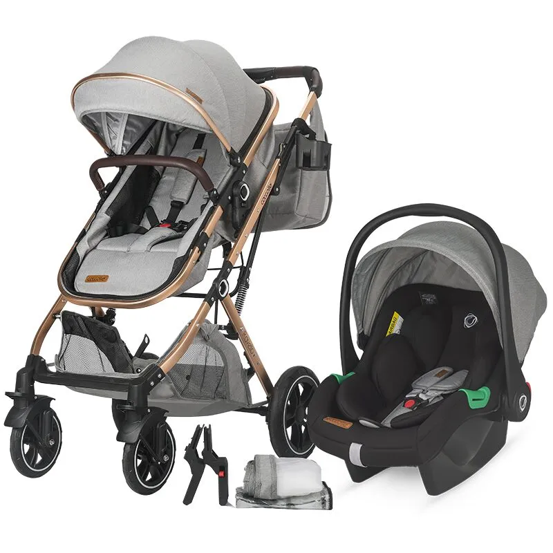 Ultra-compact 3-in-1 stroller Coccolle Ravello with i-Size infant seat and convertible bassinet, Aluminium frame anodized, Copertina with protectie UV, Puncture-proof PU alloy wheels, Bag, Rain cover, Moonlit Grey