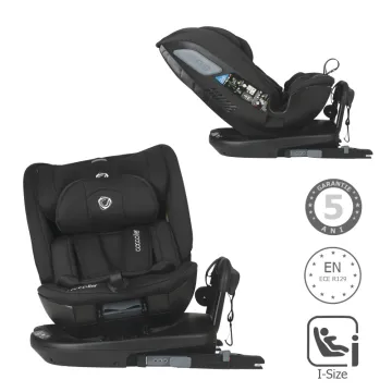 Coccolle i-Size car seat Velsa Evolutiv, rotating with isofix, 40-150 cm or 0-36 kg, SPS side-impact protection, Newborn insert, Pozitie Somn, 5-point harness, R129 approved, Jet Black