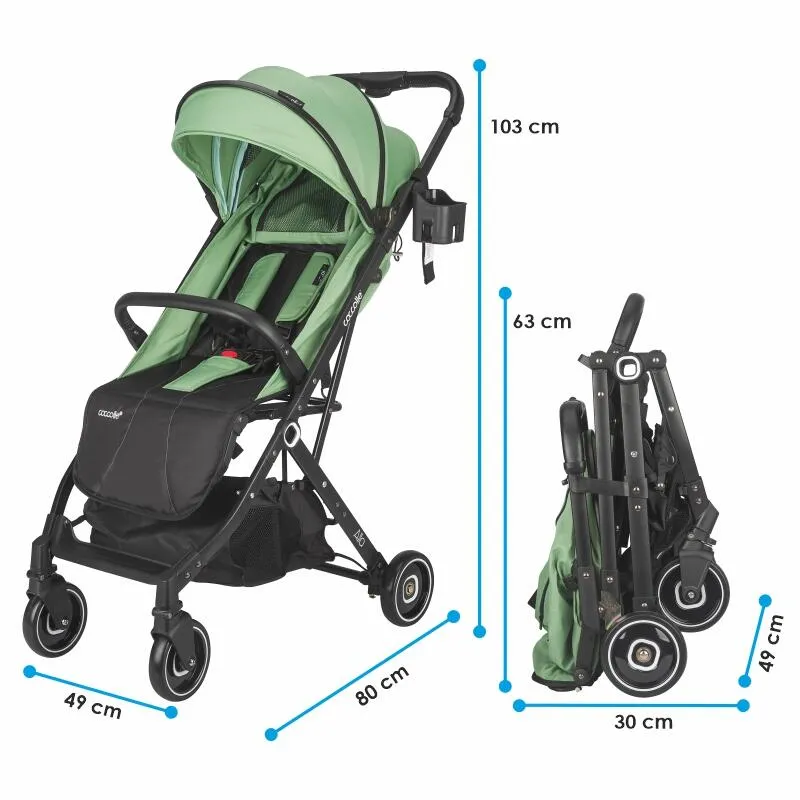 Sport umbrella stroller Coccolle Alla, One-hand fold, Aluminium frame, Canopy with sun visor and mesh panel, Adjustable backrest, Shopping basket, Weight 5.6 kg, Mistletoe Green