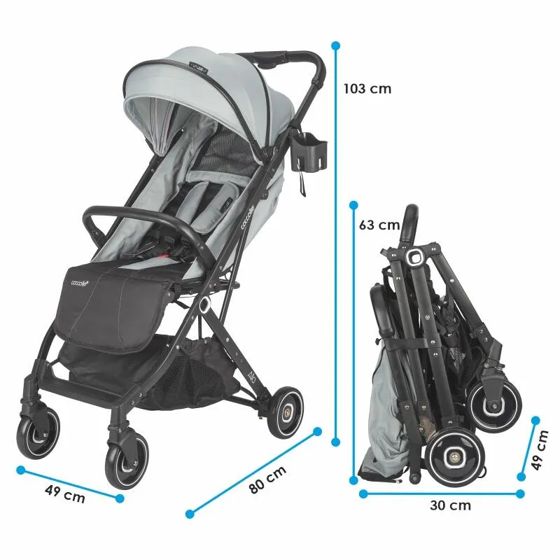 Sport umbrella stroller Coccolle Alla, One-hand fold, Aluminium frame, Canopy with sun visor and mesh panel, Adjustable backrest, Shopping basket, Weight 5.6 kg, Greystone