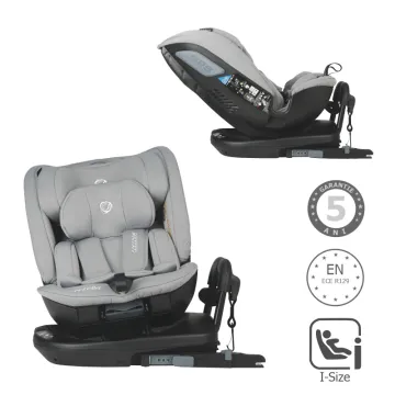 Coccolle i-Size car seat Velsa Evolutiv, rotating with isofix, 40-150 cm or 0-36 kg, SPS side-impact protection, Newborn insert, Pozitie Somn, 5-point harness, R129 approved, Neutral Grey