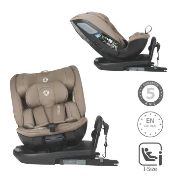 Coccolle i-Size car seat Velsa Evolutiv, rotating with isofix, 40-150 cm or 0-36 kg, SPS side-impact protection, Newborn insert, Pozitie Somn, 5-point harness, R129 approved, Taupe Brown