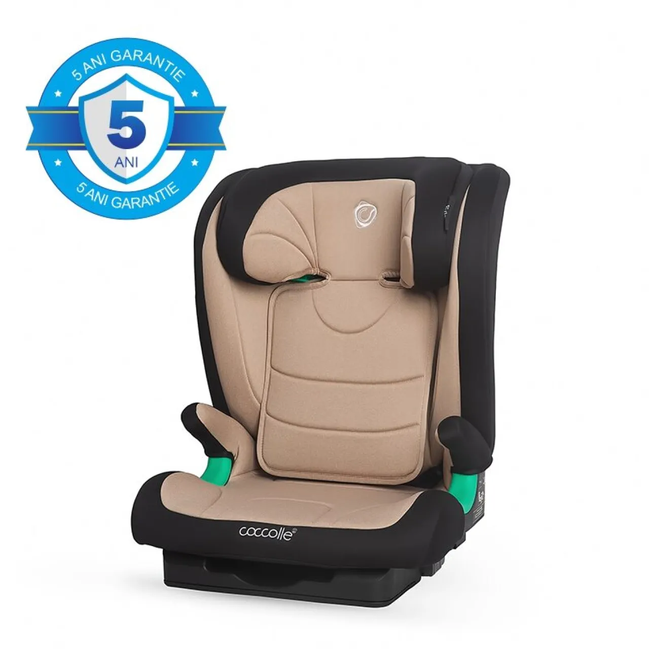 i-Size Isofix car seat Coccolle Eris, 100-150 cm, Adjustable headrest and backrest, Pozitie somn junior, Comfortable armrests, R129 approved, Adjustable Isofix bars, Sand Beige