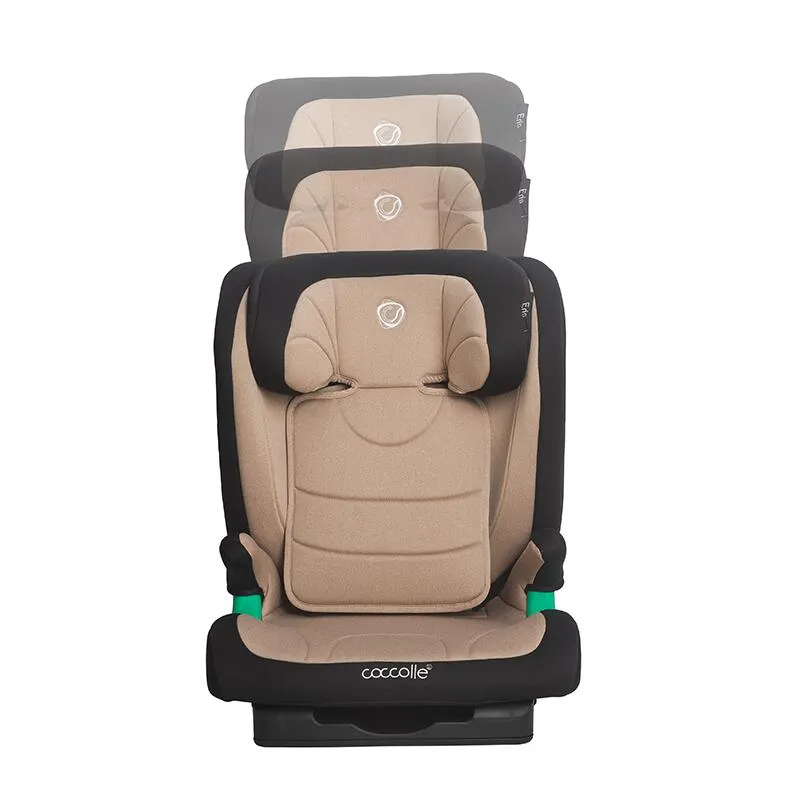 i-Size Isofix car seat Coccolle Eris, 100-150 cm, Adjustable headrest and backrest, Pozitie somn junior, Comfortable armrests, R129 approved, Adjustable Isofix bars, Sand Beige