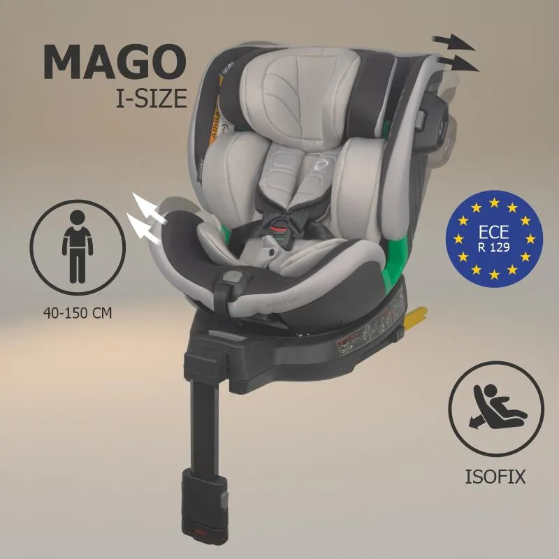 Scaun auto iSize Coccolle Mago Premium, with support leg, Isofix, 40-150 cm, 0-36 kg, 360° rotation, Adjustable headrest, Pozitie somn, Side-impact protection, Anti-rebound bar, Jet Black