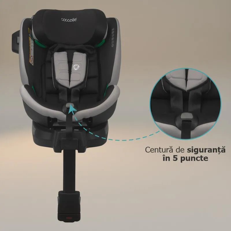 Scaun auto iSize Coccolle Mago Premium, with support leg, Isofix, 40-150 cm, 0-36 kg, 360° rotation, Adjustable headrest, Pozitie somn, Side-impact protection, Anti-rebound bar, Jet Black