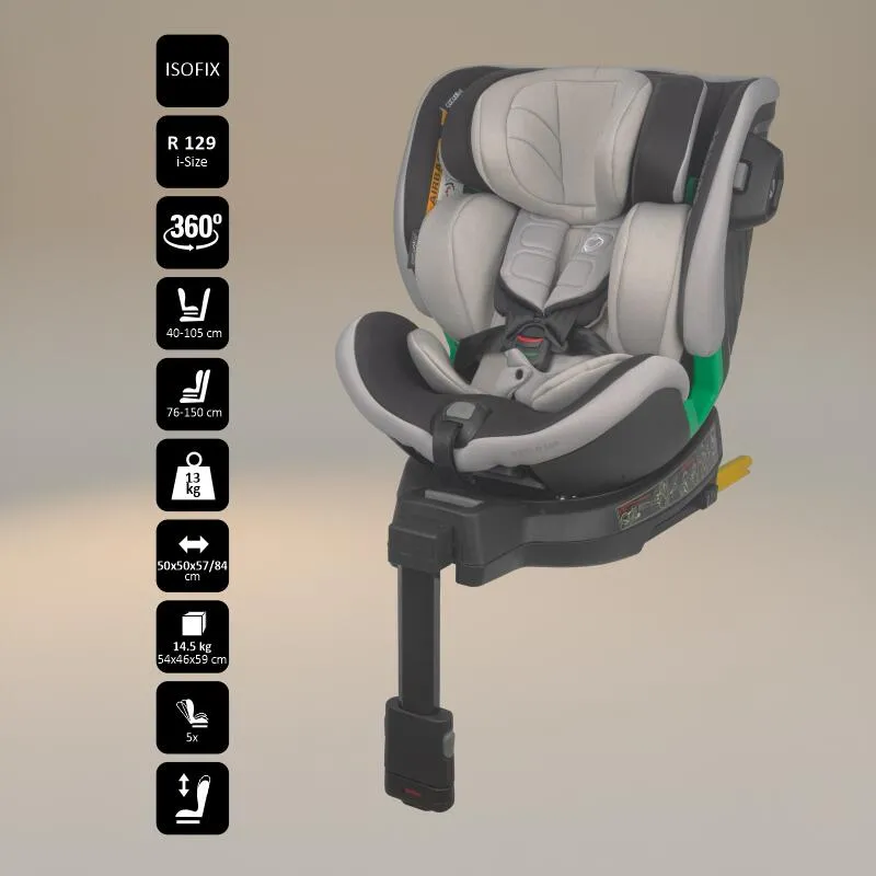 Scaun auto iSize Coccolle Mago Premium, with support leg, Isofix, 40-150 cm, 0-36 kg, 360° rotation, Adjustable headrest, Pozitie somn, Side-impact protection, Anti-rebound bar, Jet Black
