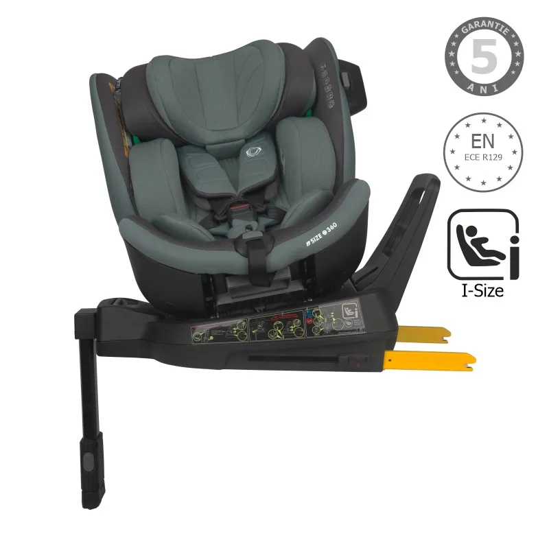 Scaun auto iSize Coccolle Mago Premium, with support leg, Isofix, 40-150 cm, 0-36 kg, 360° rotation, Adjustable headrest, Pozitie somn, Side-impact protection, Anti-rebound bar, Greenstone