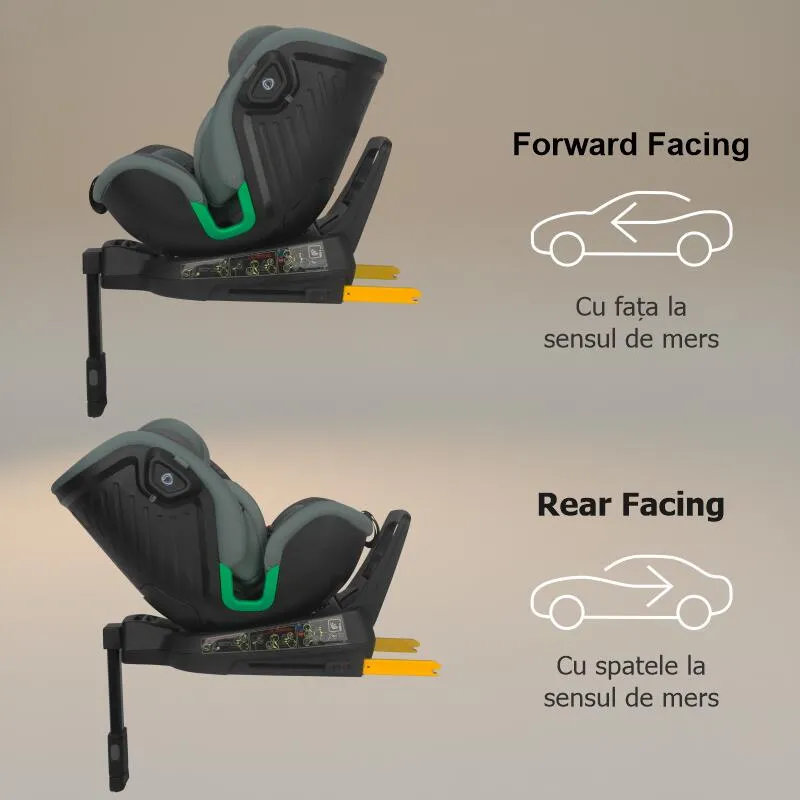 Scaun auto iSize Coccolle Mago Premium, with support leg, Isofix, 40-150 cm, 0-36 kg, 360° rotation, Adjustable headrest, Pozitie somn, Side-impact protection, Anti-rebound bar, Greenstone