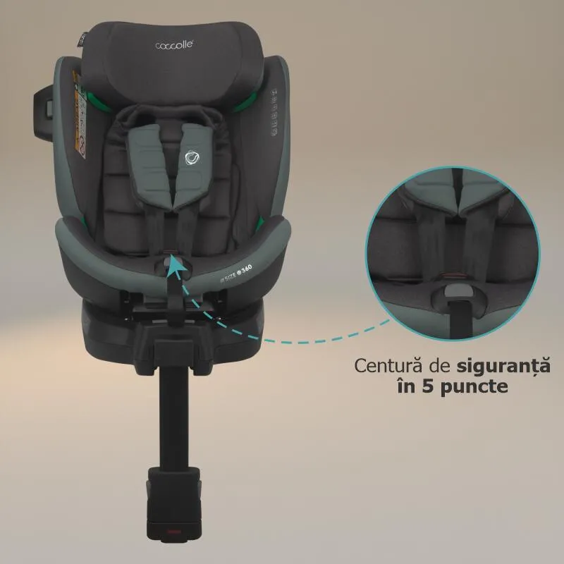 Scaun auto iSize Coccolle Mago Premium, with support leg, Isofix, 40-150 cm, 0-36 kg, 360° rotation, Adjustable headrest, Pozitie somn, Side-impact protection, Anti-rebound bar, Greenstone