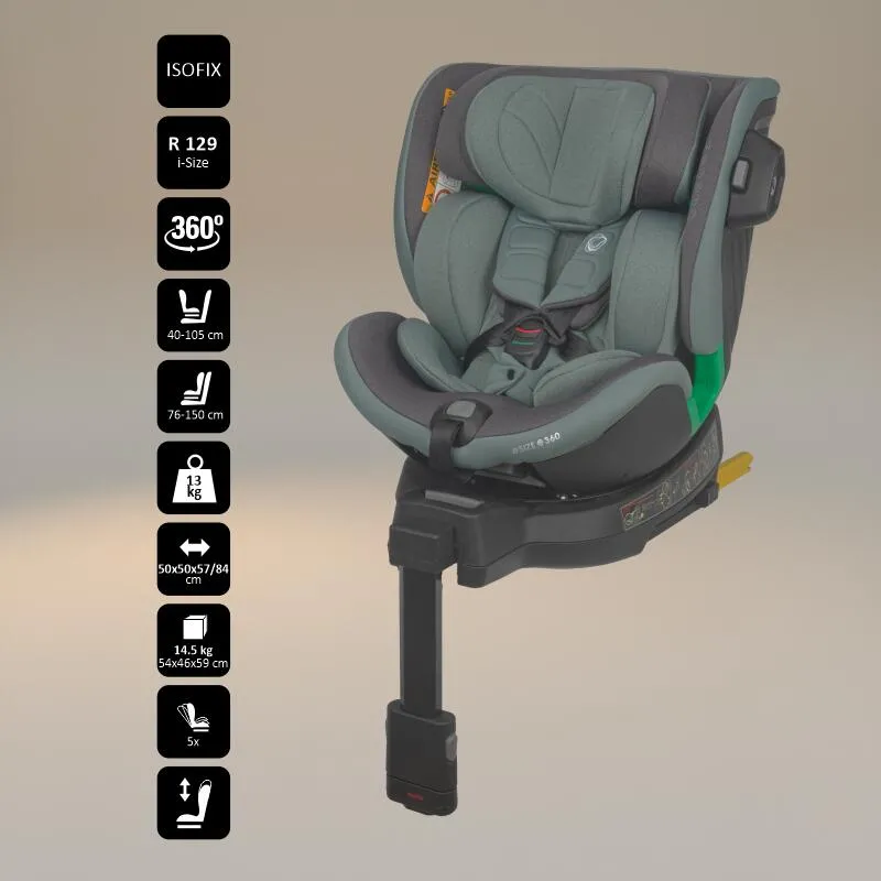 Scaun auto iSize Coccolle Mago Premium, with support leg, Isofix, 40-150 cm, 0-36 kg, 360° rotation, Adjustable headrest, Pozitie somn, Side-impact protection, Anti-rebound bar, Greenstone