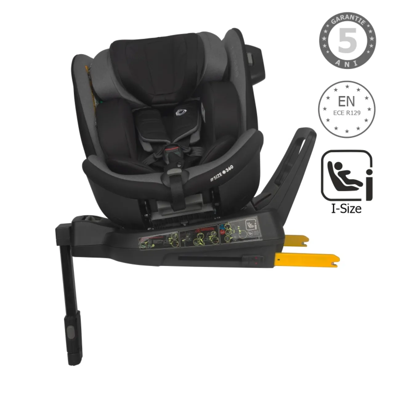 Scaun auto iSize Coccolle Mago Premium, with support leg, Isofix, 40-150 cm, 0-36 kg, 360° rotation, Adjustable headrest, Pozitie somn, Side-impact protection, Anti-rebound bar, Neutral Grey