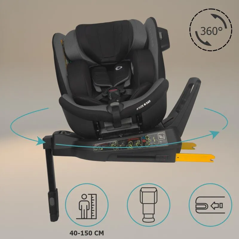 Scaun auto iSize Coccolle Mago Premium, cu picior de fixare, Isofix, 40-150 cm, 0-36 kg, Rotire 360 grade, Tetiera reglabila, Pozitie somn, Protectie impact lateral, Bara recul, Neutral Grey