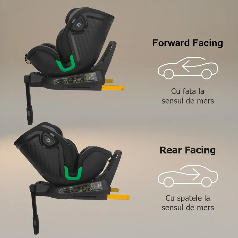 Scaun auto iSize Coccolle Mago Premium, cu picior de fixare, Isofix, 40-150 cm, 0-36 kg, Rotire 360 grade, Tetiera reglabila, Pozitie somn, Protectie impact lateral, Bara recul, Neutral Grey