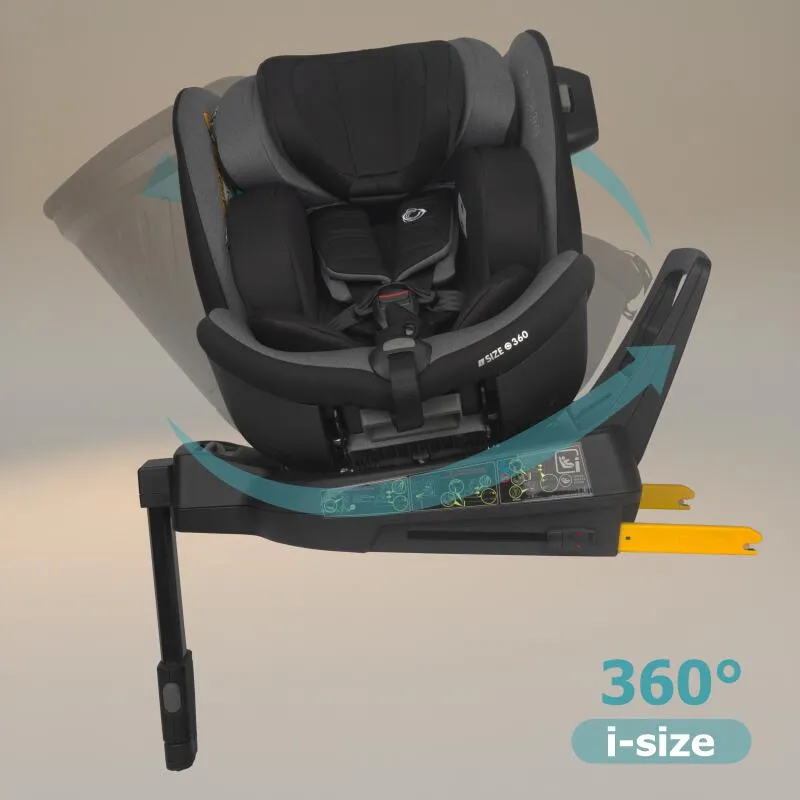 Scaun auto iSize Coccolle Mago Premium, cu picior de fixare, Isofix, 40-150 cm, 0-36 kg, Rotire 360 grade, Tetiera reglabila, Pozitie somn, Protectie impact lateral, Bara recul, Neutral Grey