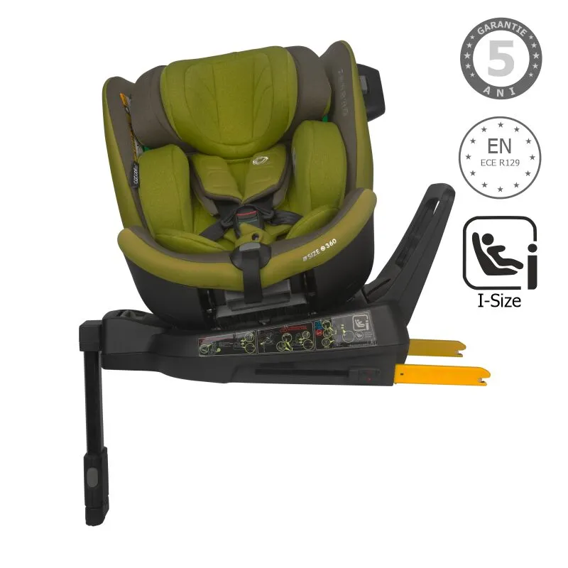 Scaun auto iSize Coccolle Mago Premium, with support leg, Isofix, 40-150 cm, 0-36 kg, 360° rotation, Adjustable headrest, Pozitie somn, Side-impact protection, Anti-rebound bar, Olive Khaki
