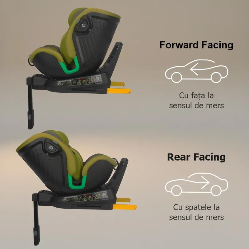 Scaun auto iSize Coccolle Mago Premium, with support leg, Isofix, 40-150 cm, 0-36 kg, 360° rotation, Adjustable headrest, Pozitie somn, Side-impact protection, Anti-rebound bar, Olive Khaki