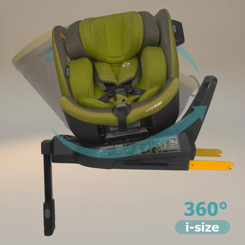 Scaun auto iSize Coccolle Mago Premium, with support leg, Isofix, 40-150 cm, 0-36 kg, 360° rotation, Adjustable headrest, Pozitie somn, Side-impact protection, Anti-rebound bar, Olive Khaki