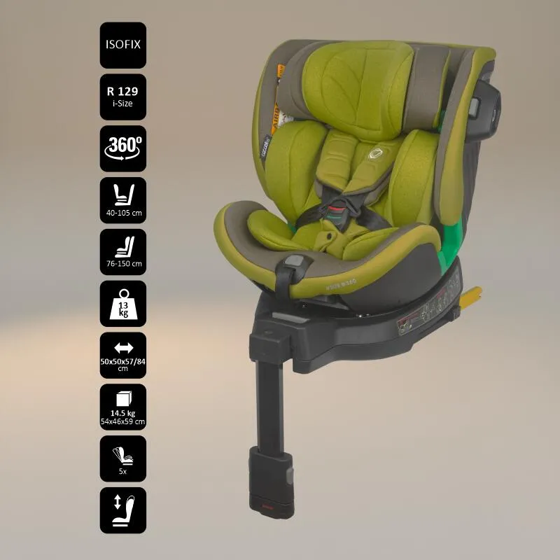 Scaun auto iSize Coccolle Mago Premium, with support leg, Isofix, 40-150 cm, 0-36 kg, 360° rotation, Adjustable headrest, Pozitie somn, Side-impact protection, Anti-rebound bar, Olive Khaki