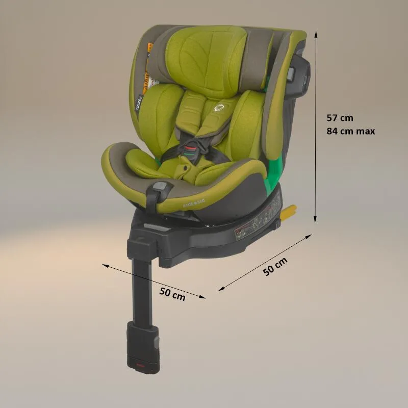 Scaun auto iSize Coccolle Mago Premium, with support leg, Isofix, 40-150 cm, 0-36 kg, 360° rotation, Adjustable headrest, Pozitie somn, Side-impact protection, Anti-rebound bar, Olive Khaki
